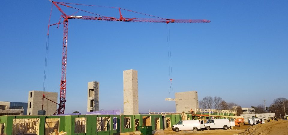 Potain self erecting tower crane used for residential homebuilding